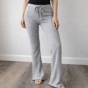 Topshop Light Gray Ribbed Flare Pants